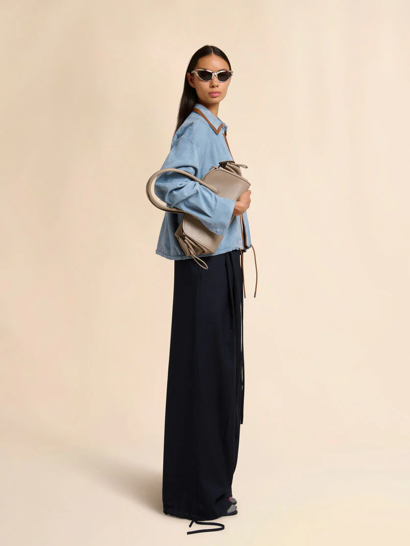Light Blue Suede Shirt Contrast Trims - Image 2
