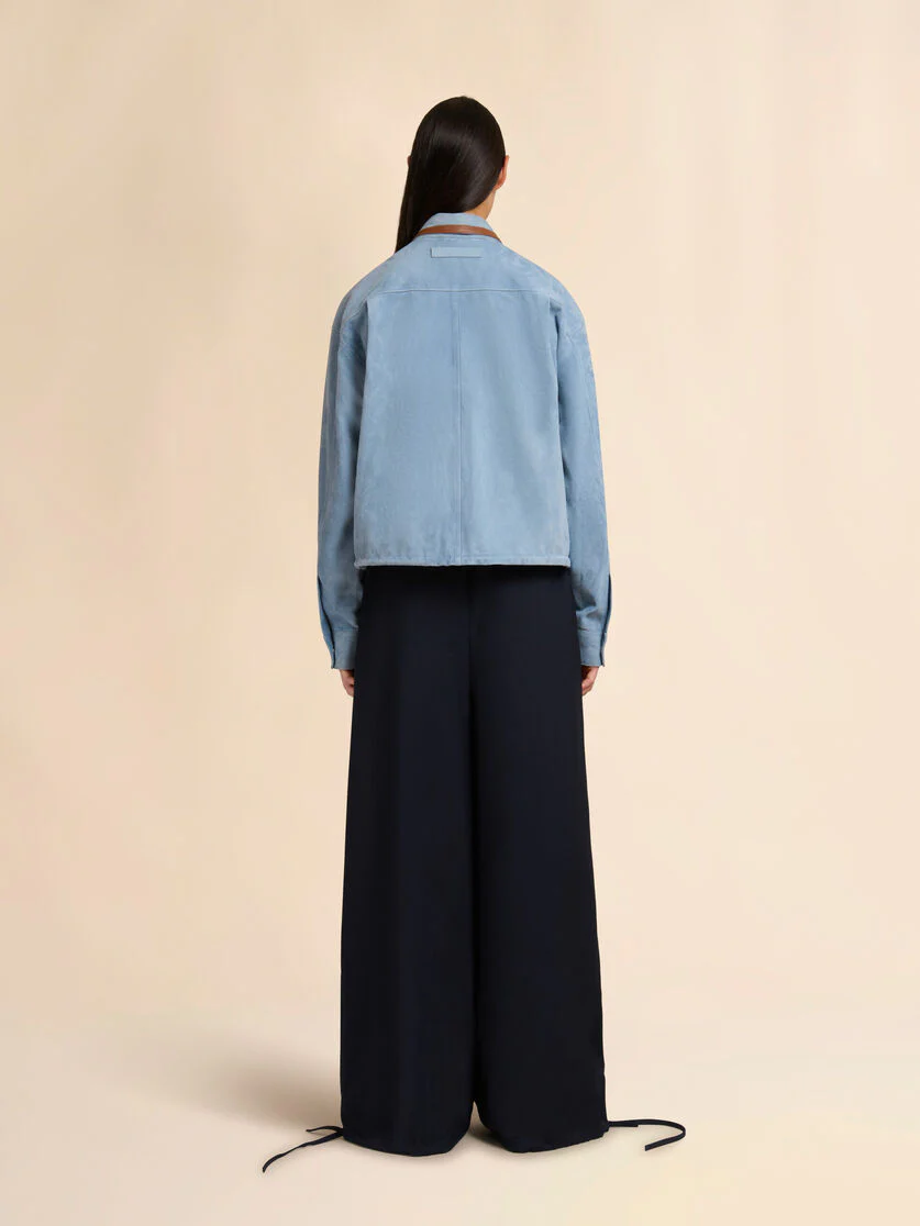 Light Blue Suede Shirt Contrast Trims - Image 3