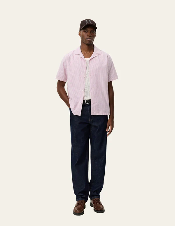 Lukas Stripe Cotton Linen SS Shirt Crocus Pink - Image 2
