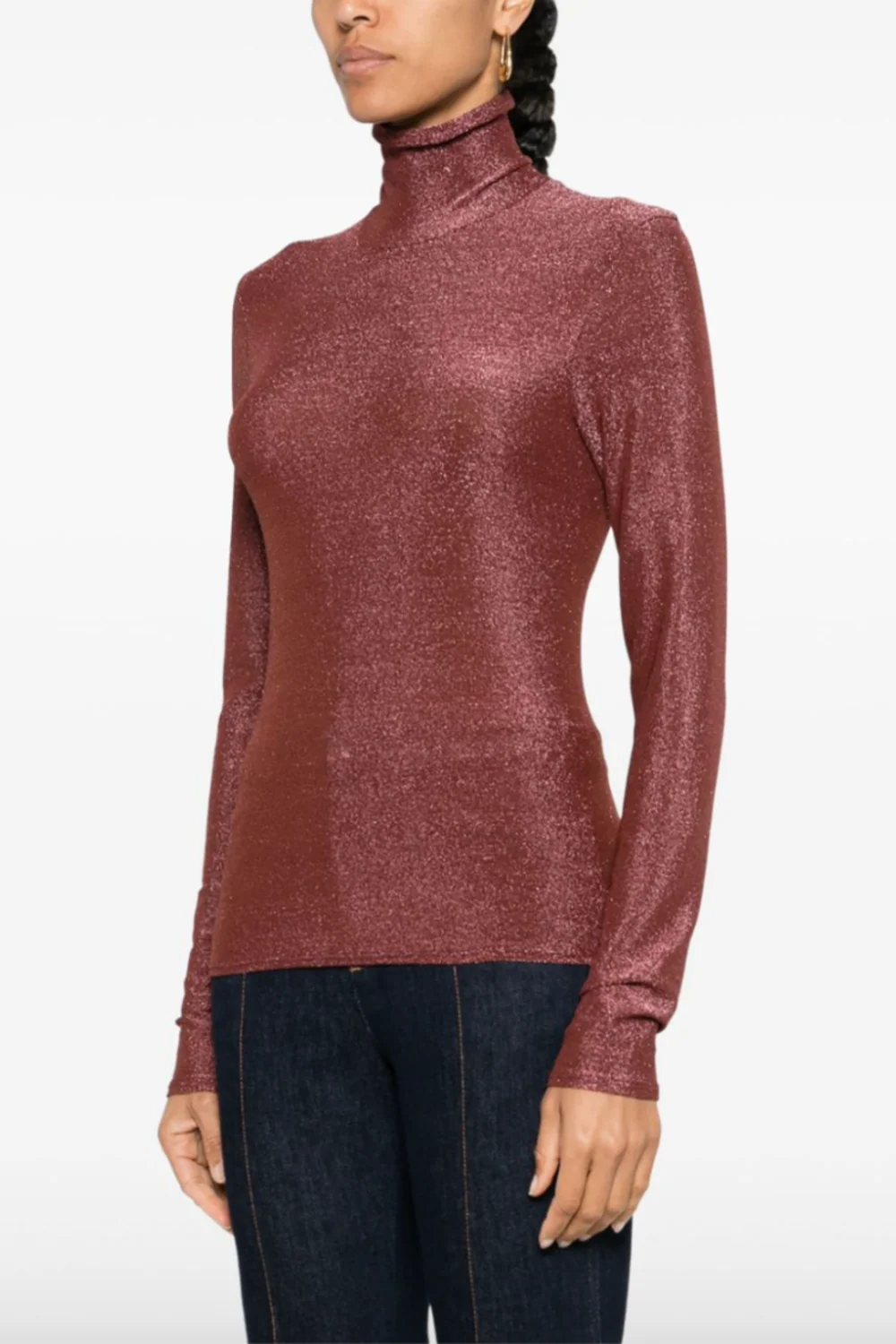 Lurex Jersey Turtleneck T-Shirt Blush - Image 2