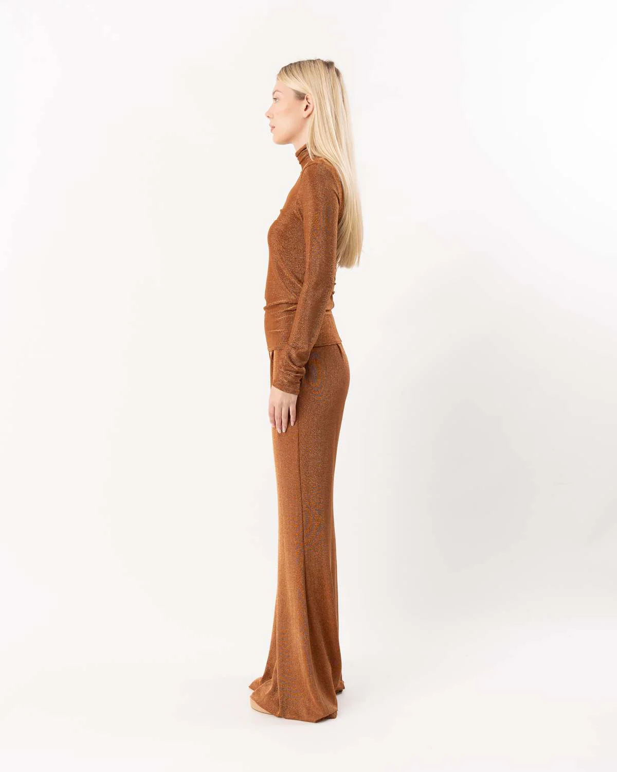 Lurex Jersey Turtleneck T-Shirt Bronze - Image 5