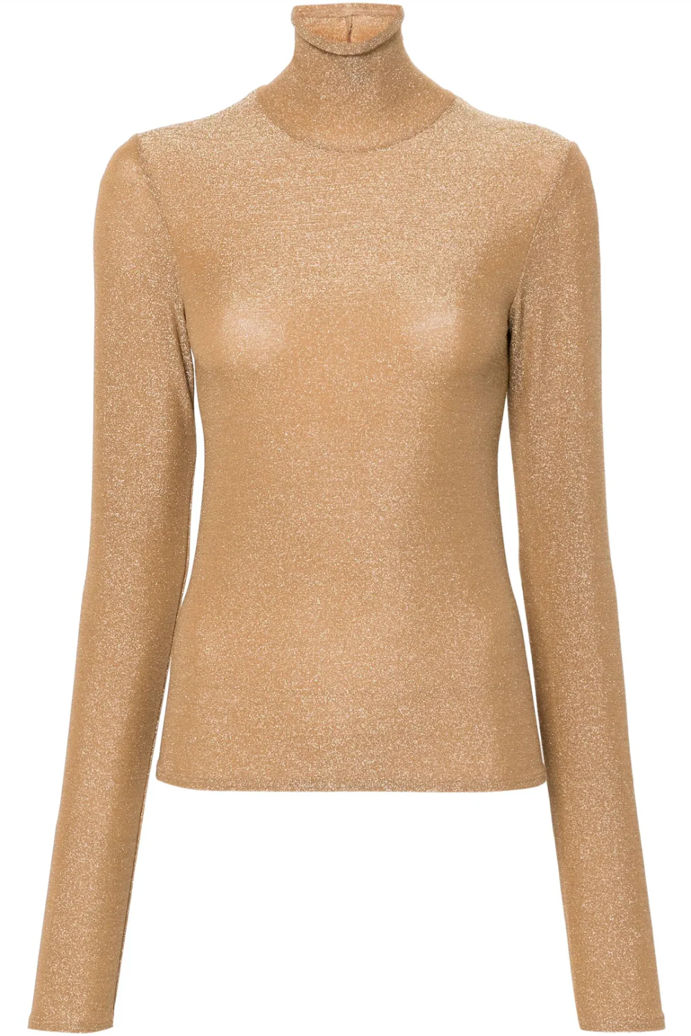 Lurex Jersey Turtleneck T-Shirt Oro