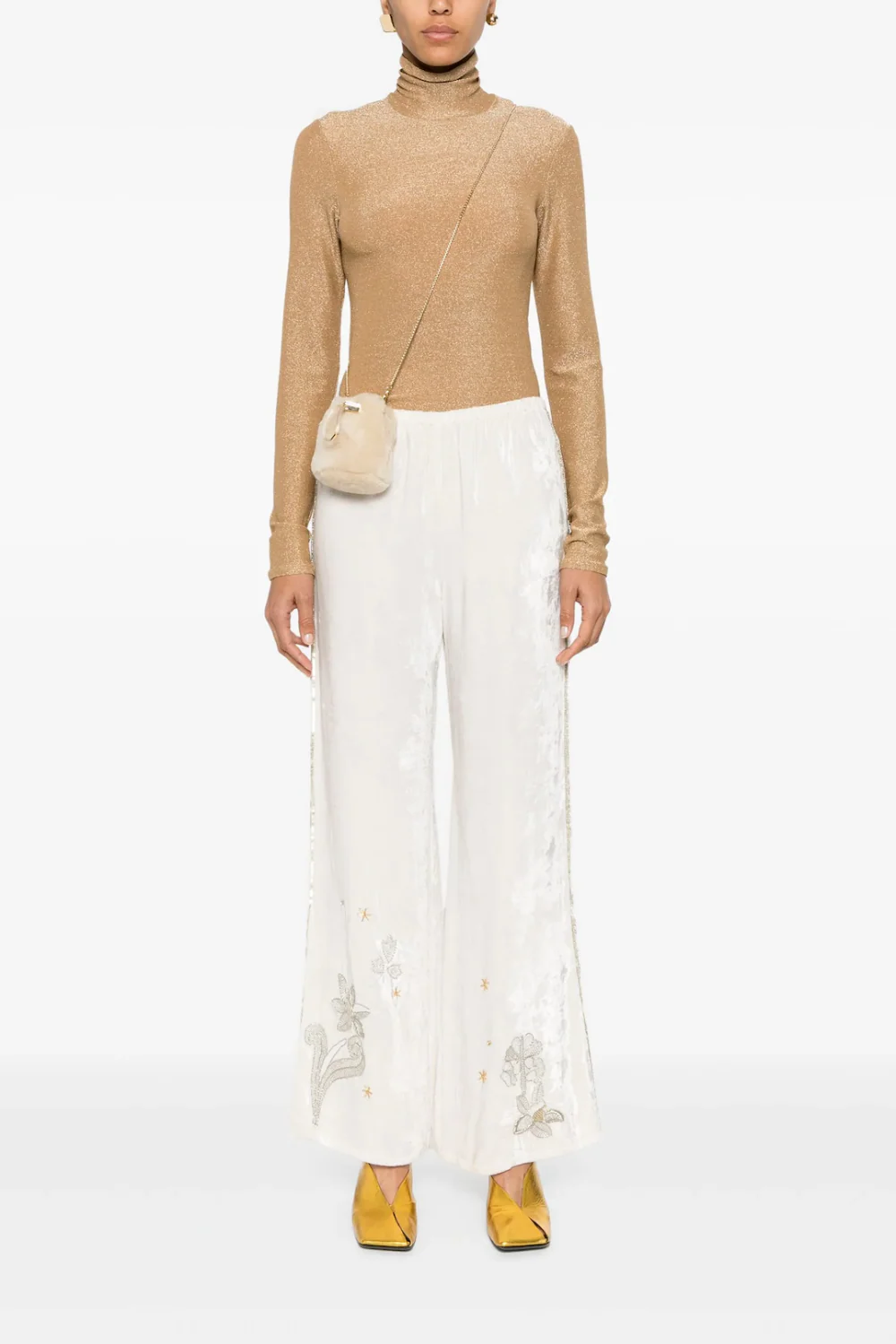 Lurex Jersey Turtleneck T-Shirt Oro - Image 2