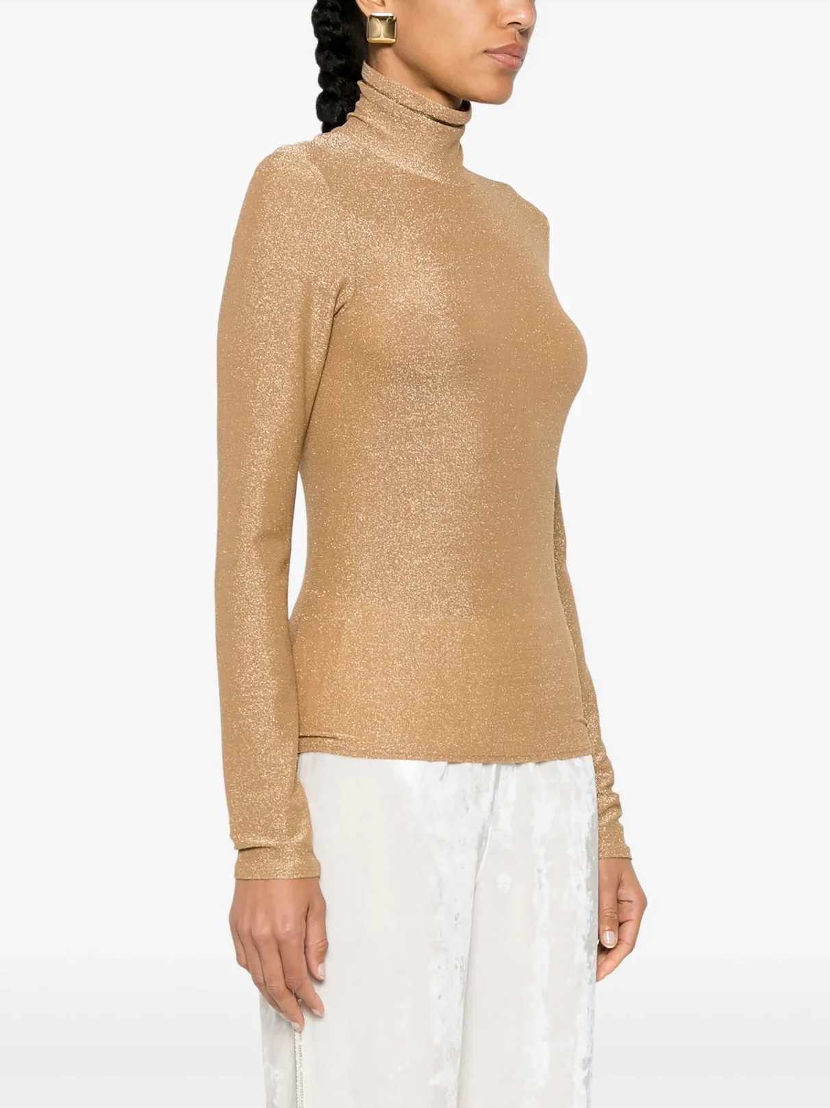 Lurex Jersey Turtleneck T-Shirt Oro - Image 3