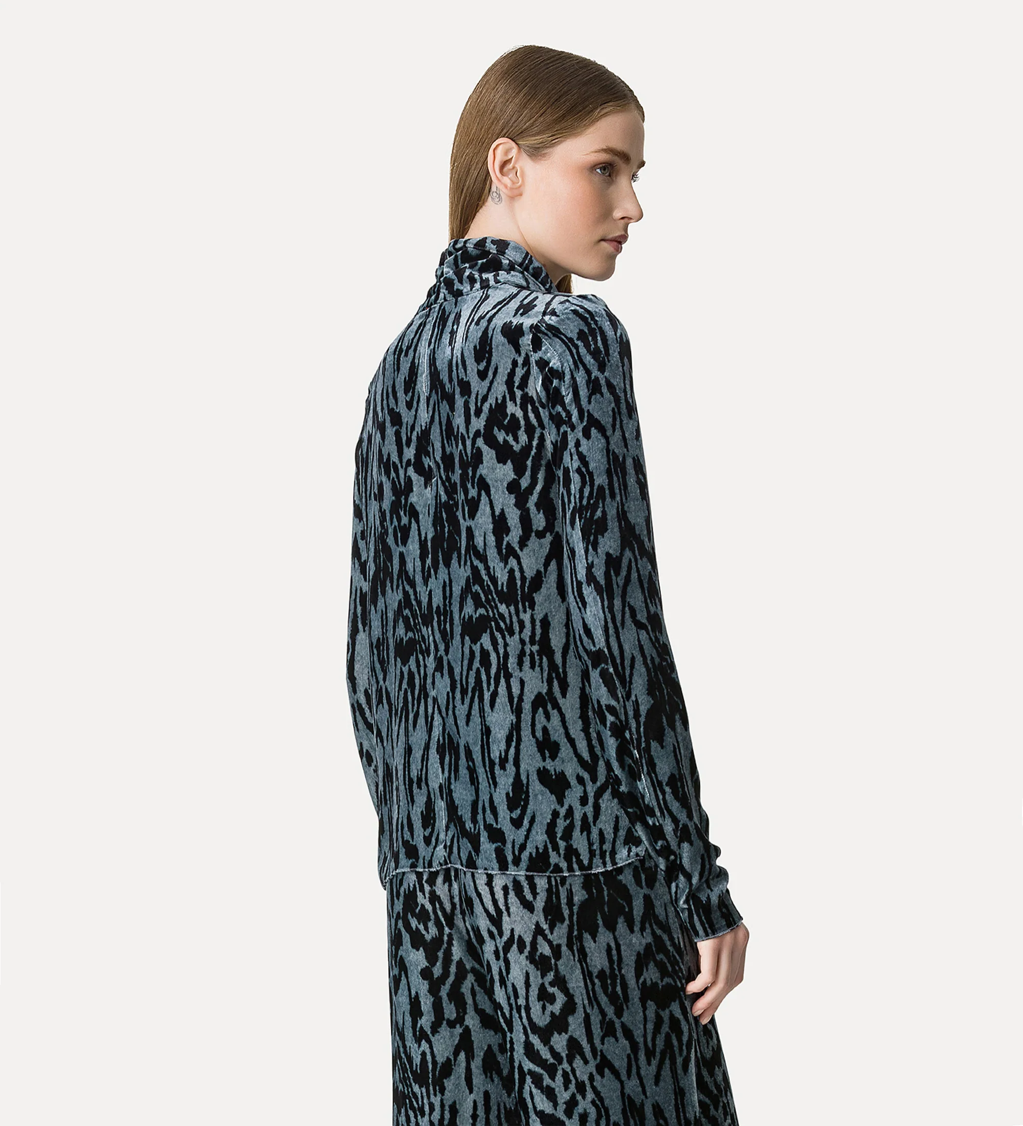 "Moiree" Print Velvet Turtleneck Shirt - Image 2