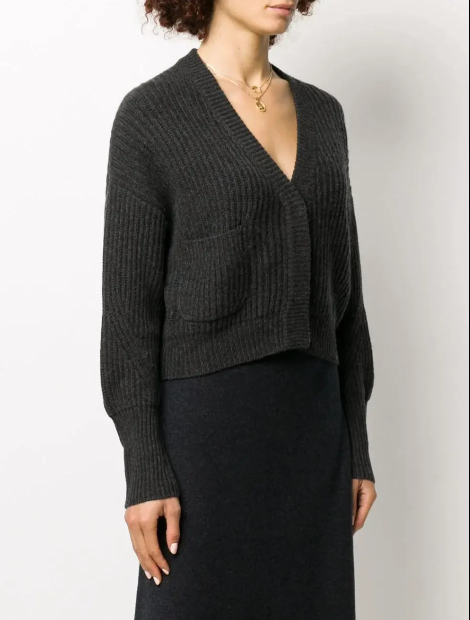 Monaco Short Ribbed Cardigan Charcoal - Image 3