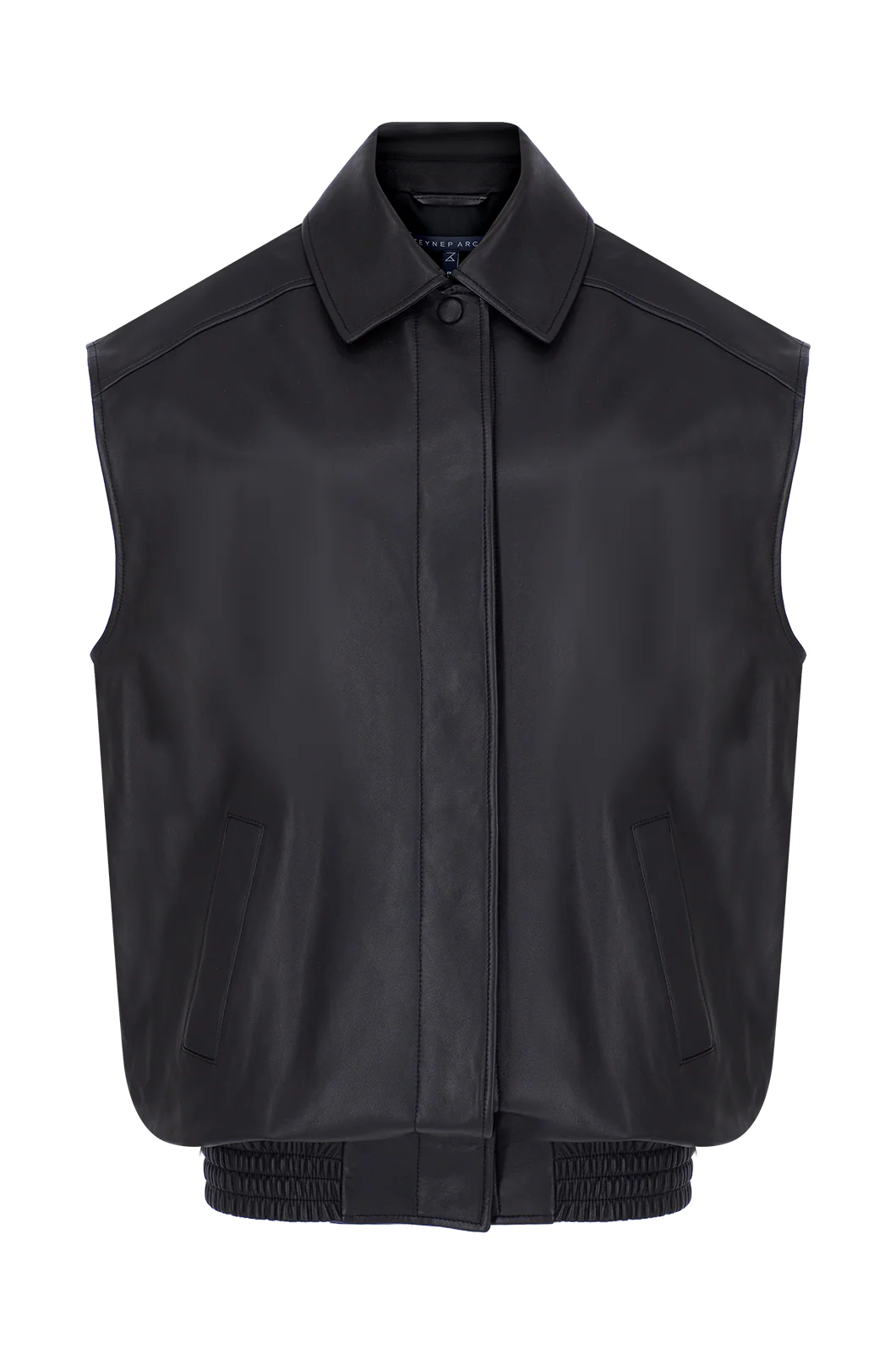 Oversize Leather Bomber Vest Black - Image 2