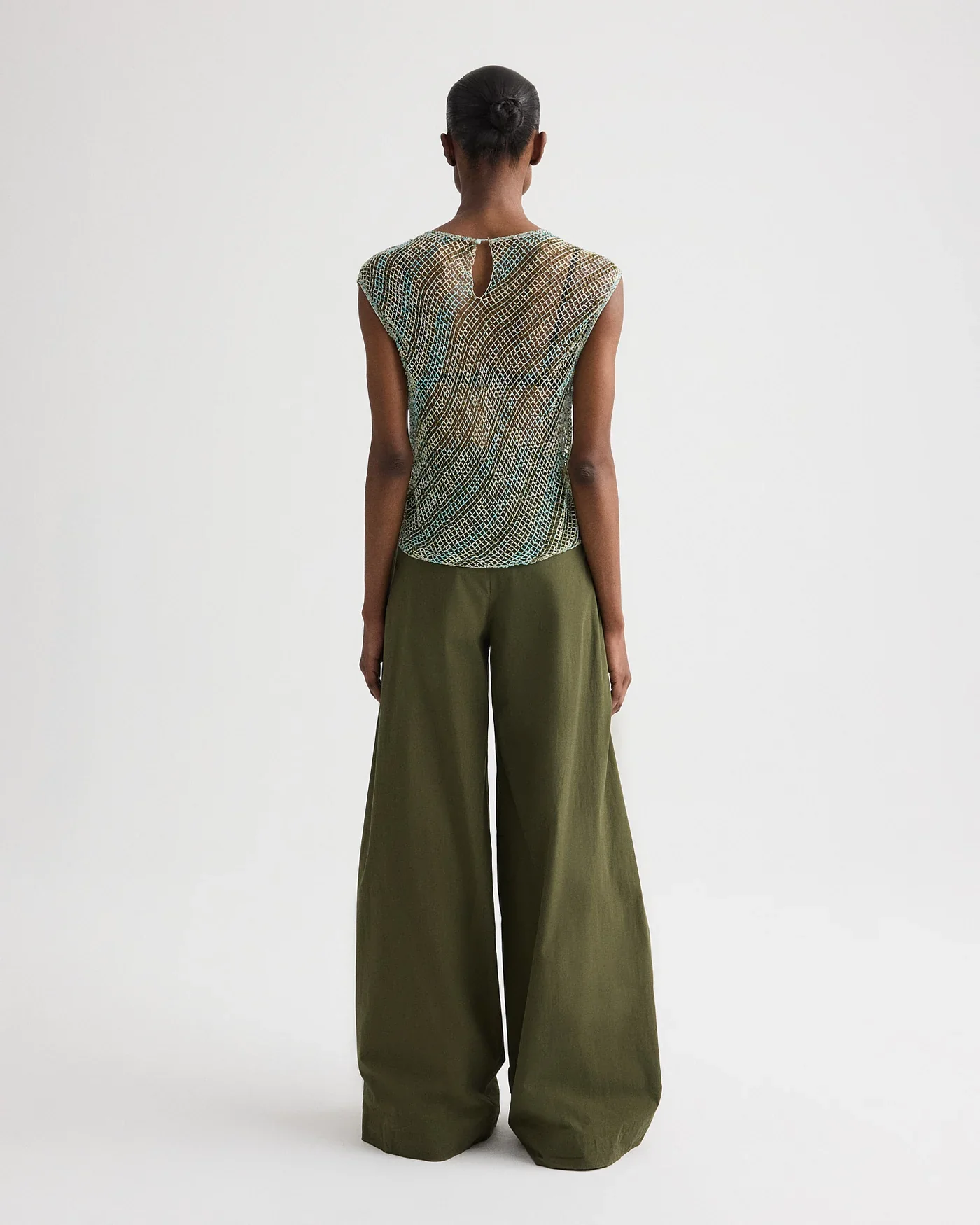 Oversized Muscle Tank in Bugle And Bead Net Fringe Green Multi - Image 6