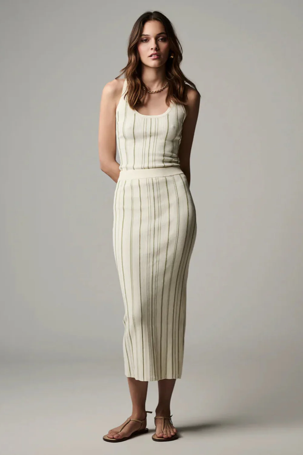 Peony Knit Skirt Ivory Sage (Final Sale)