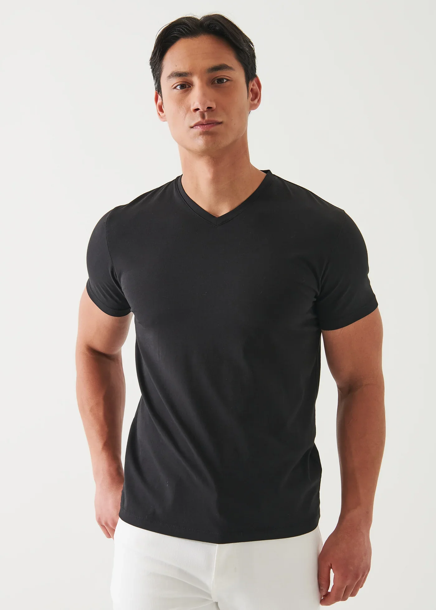 Pima Cotton Stretch V-Neck T-Shirt Black - Image 3