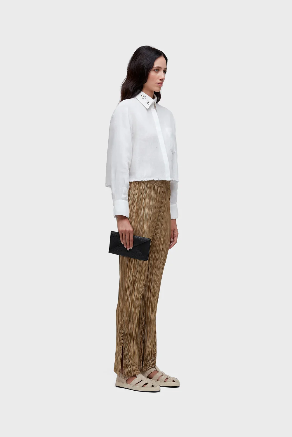 Plisse Gold Straight Pants