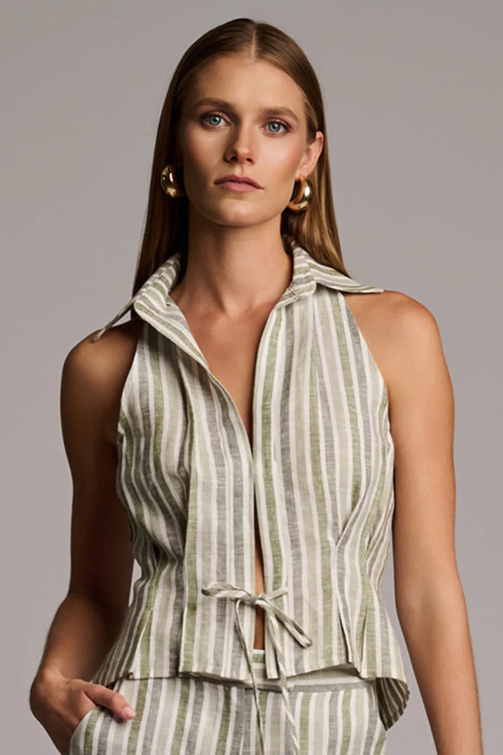 Sloan Striped Vest Sage Stripe