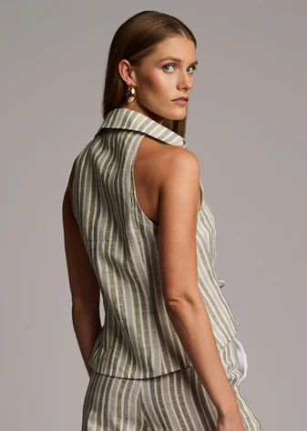 Sloan Striped Vest Sage Stripe - Image 3