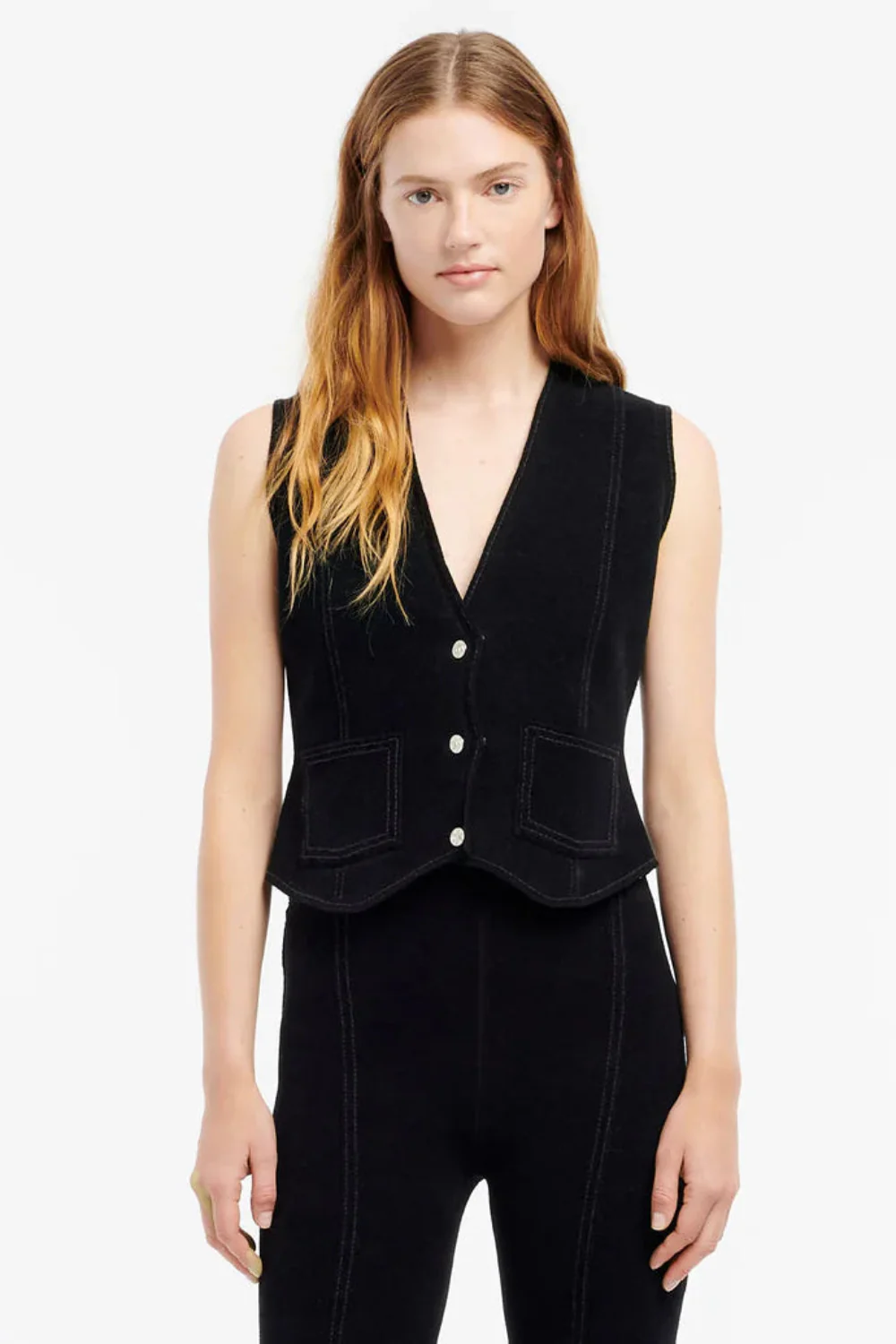 Suede-Effect Sleeveless Jacket in Cashmere and Cotton (Final Sale)