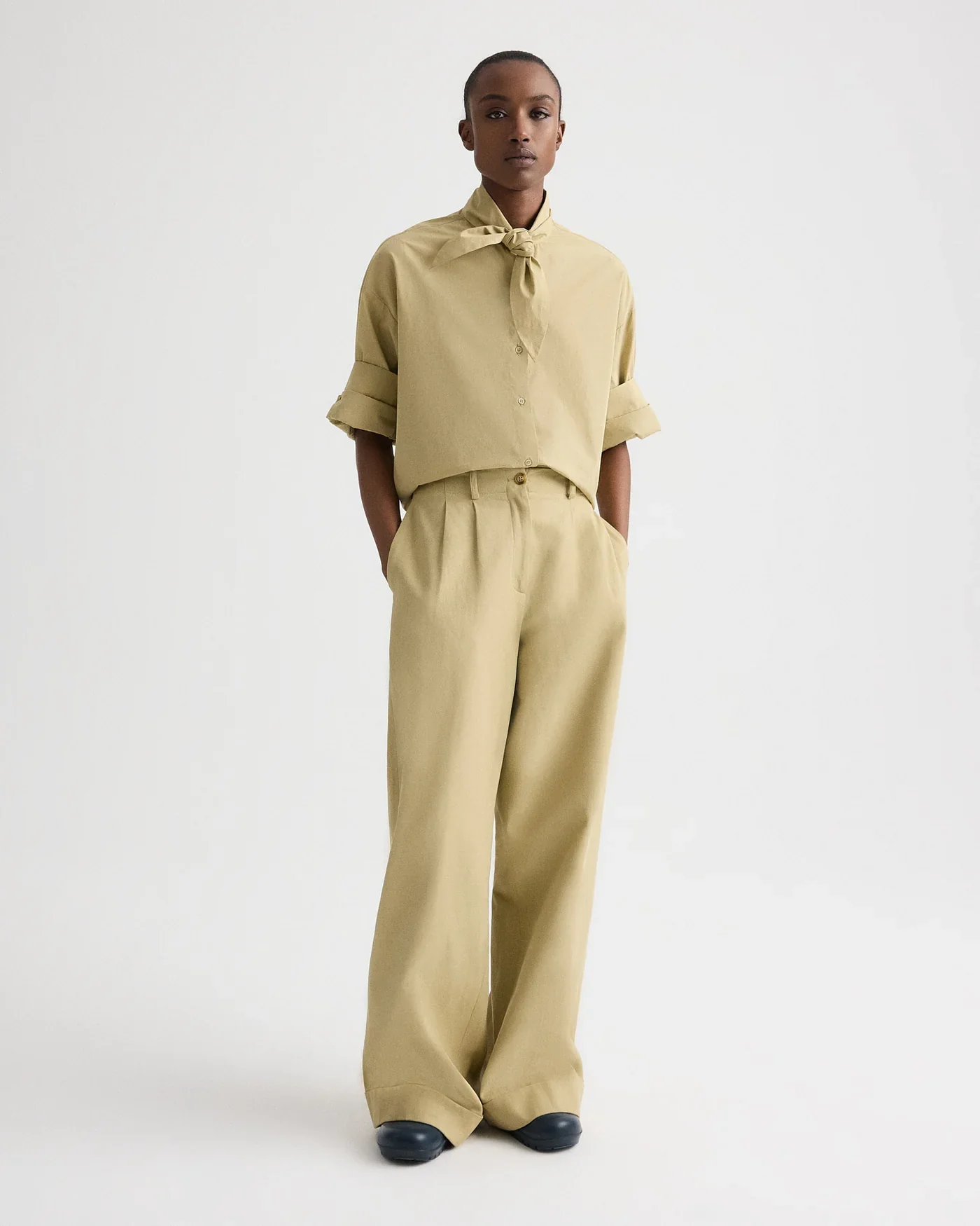 Tie One On Shirt in Superfine Cotton Olive Grey - Image 3