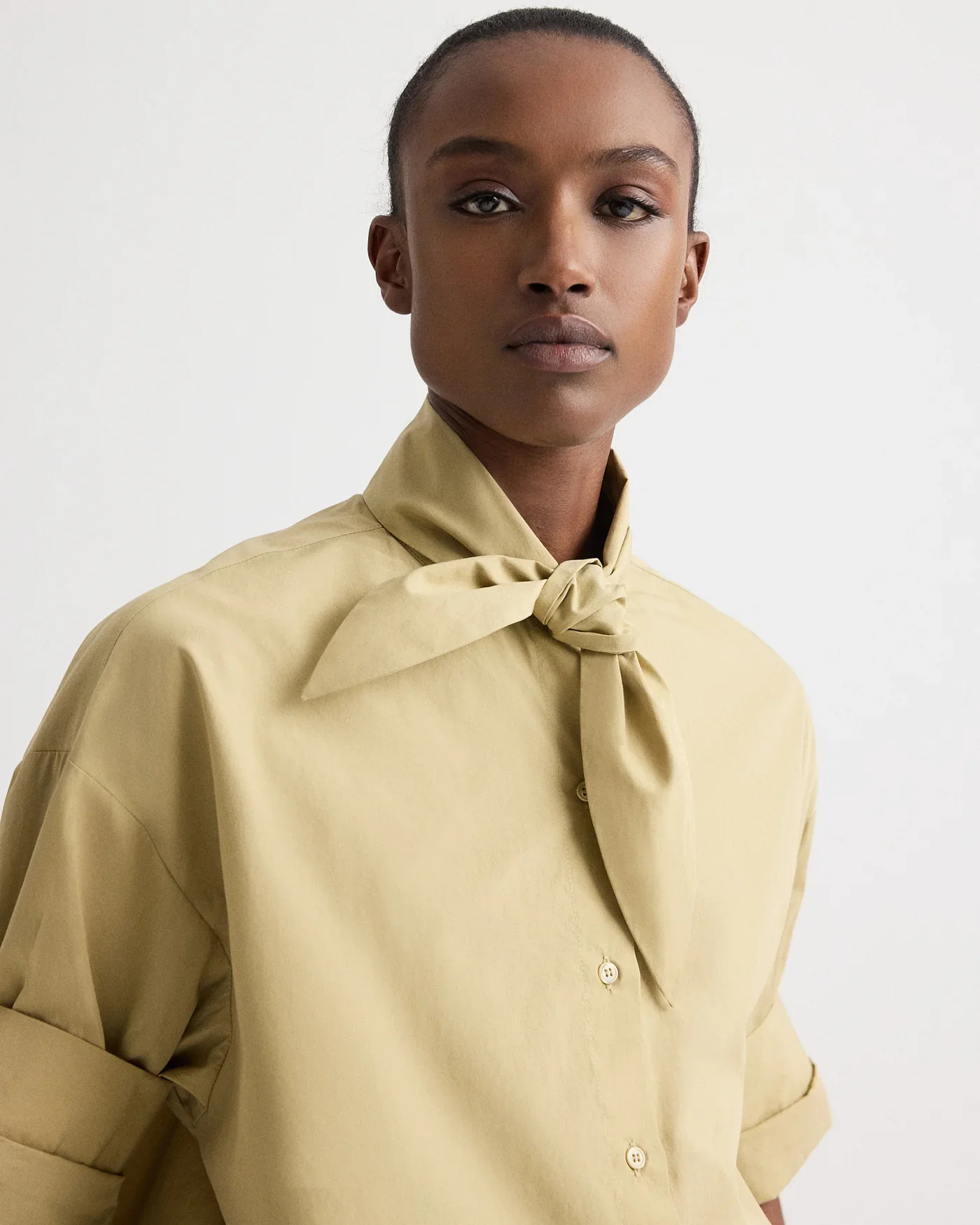 Tie One On Shirt in Superfine Cotton Olive Grey - Image 5