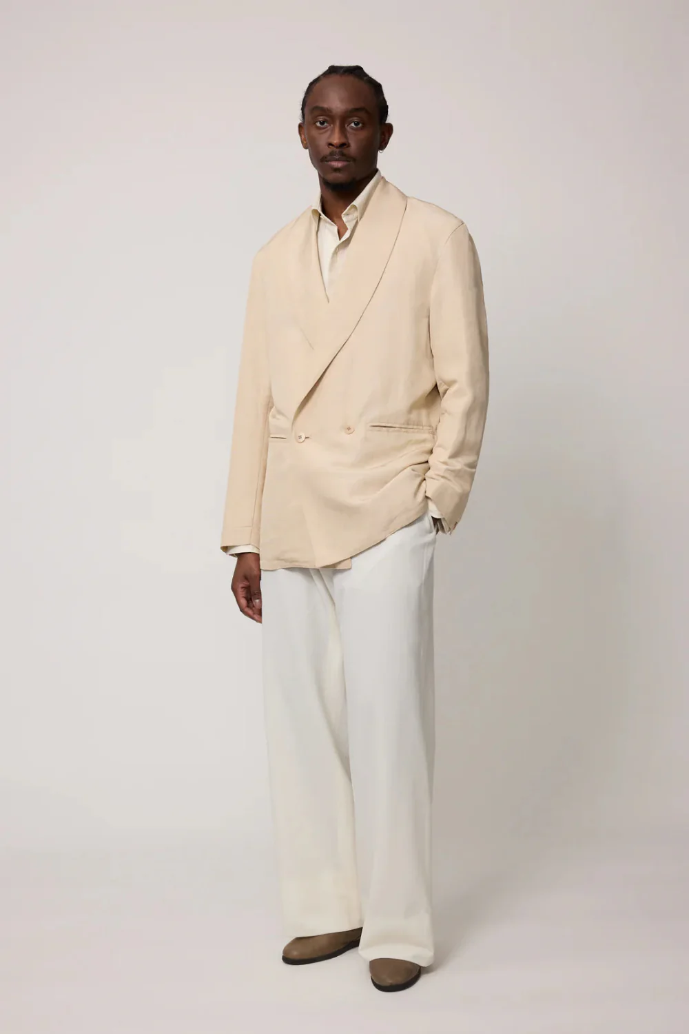 Double Breasted Shawl Collar - Linen Silk Ottoman (Champagne)