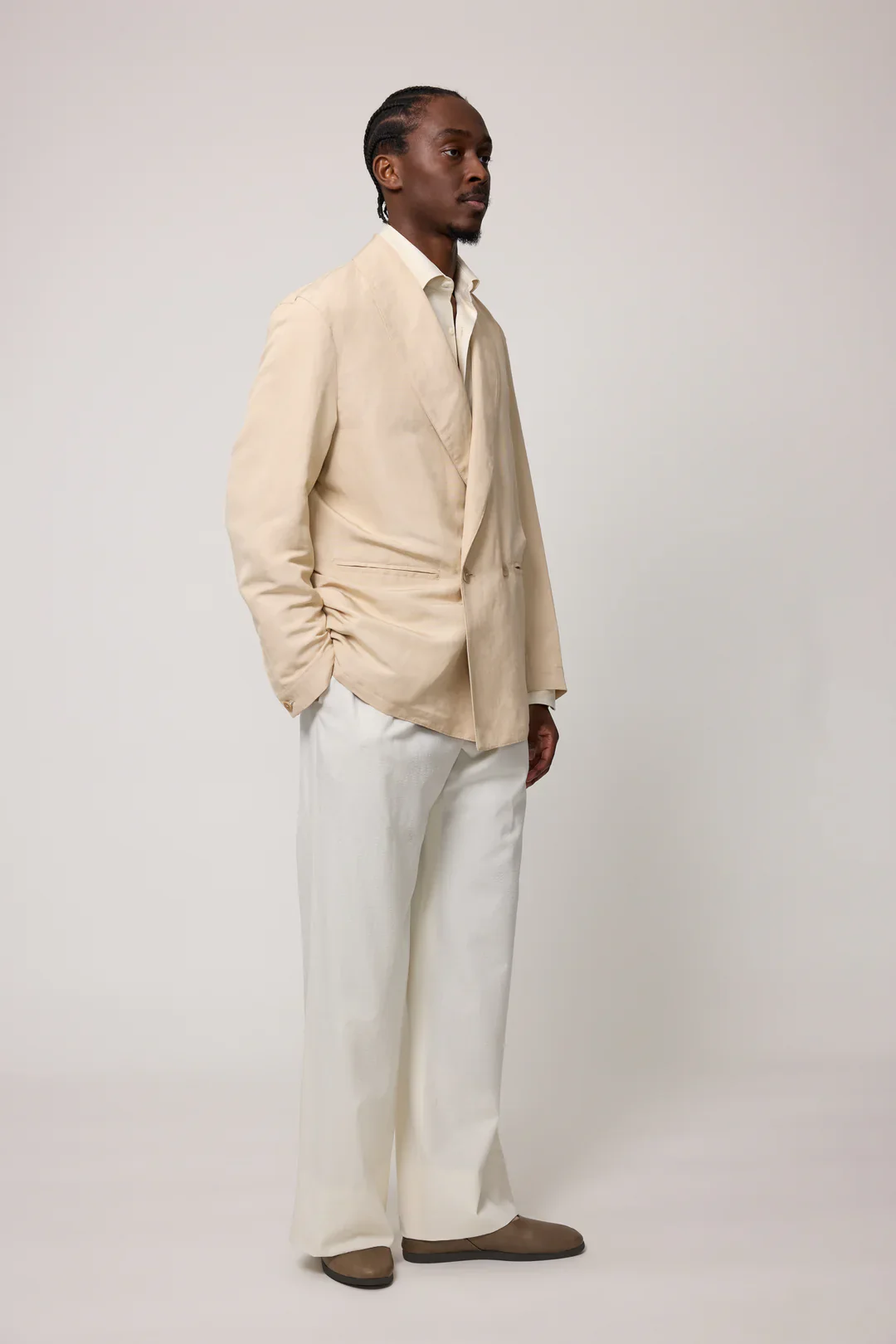 Double Breasted Shawl Collar - Linen Silk Ottoman (Champagne) - Image 3