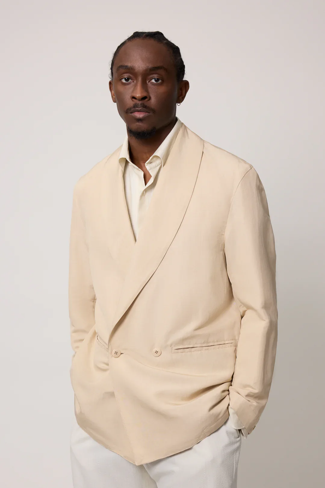 Double Breasted Shawl Collar - Linen Silk Ottoman (Champagne) - Image 4