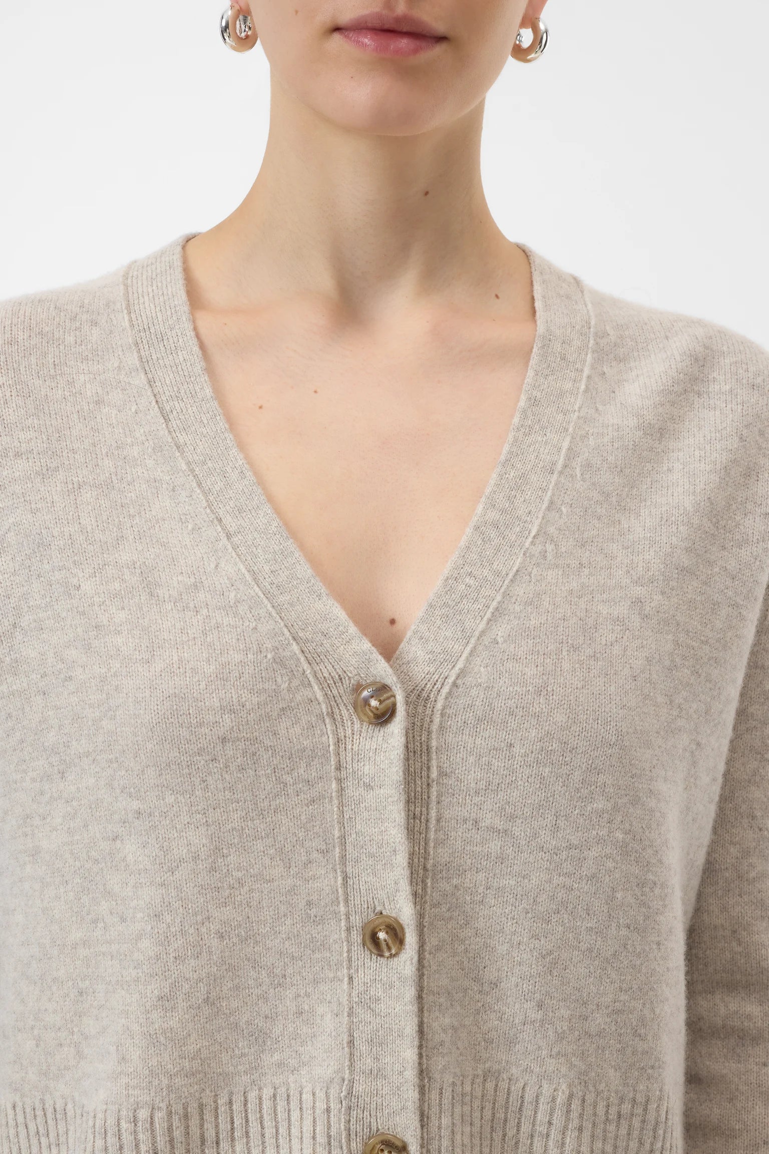 V Neck Cardigan Beige Mélange - Image 3