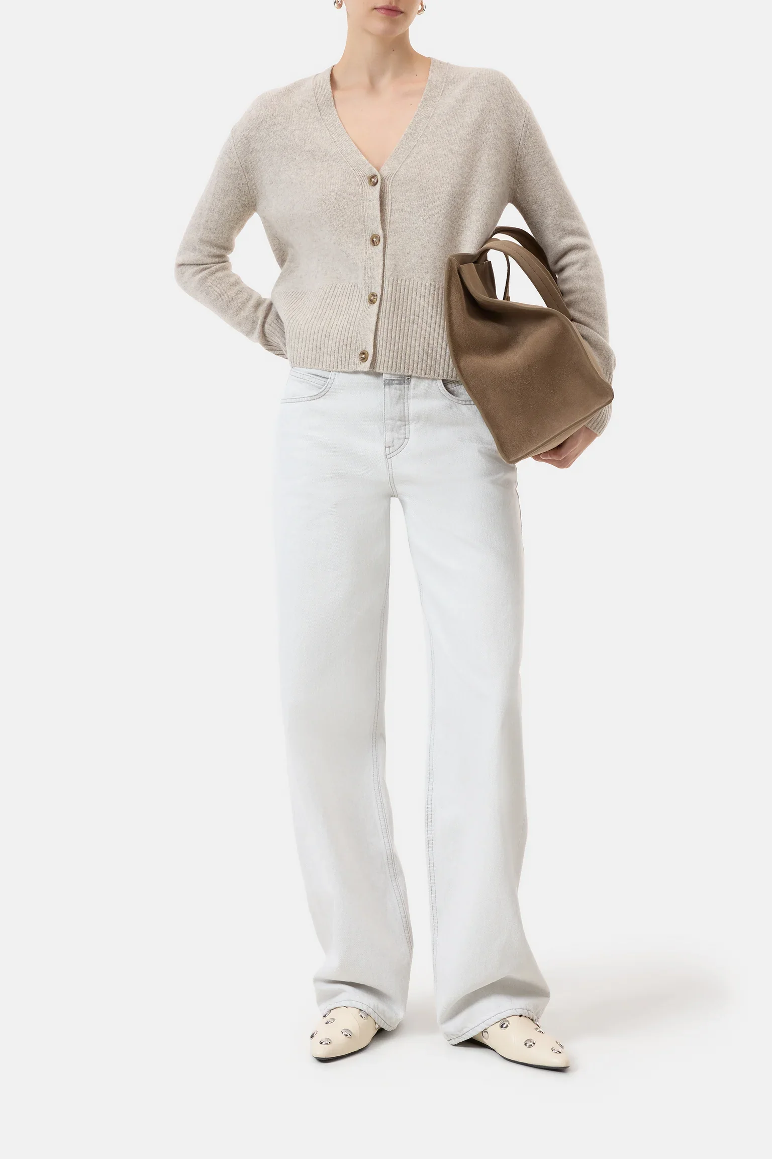 V Neck Cardigan Beige Mélange - Image 7
