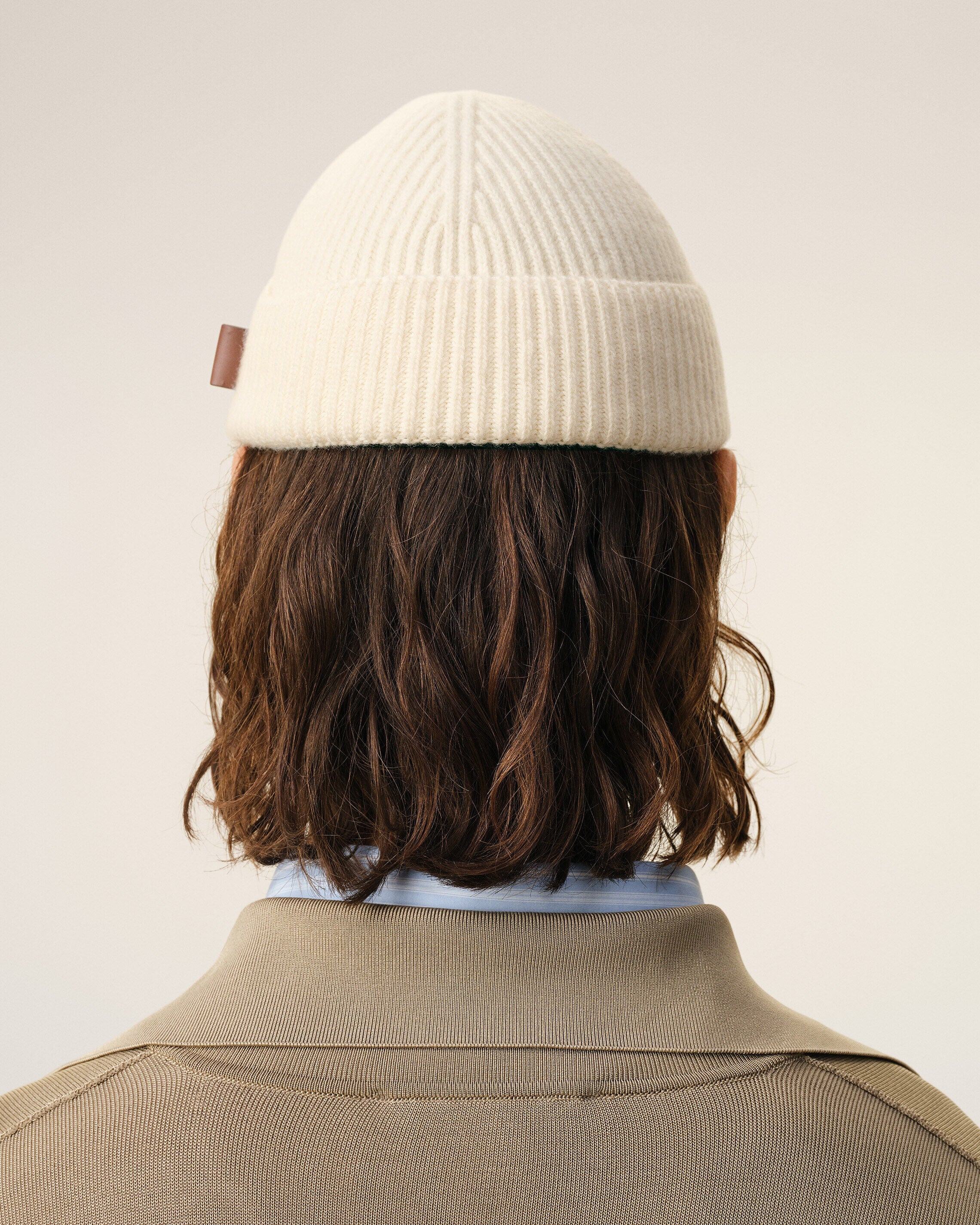 White Wool Ami Leather Label Beanie - Image 4